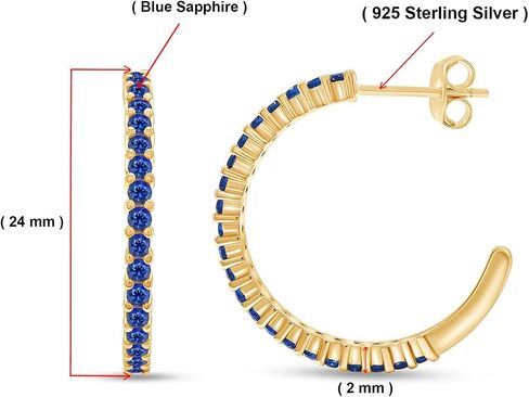 Affy Round Round Motured الياقوت الأزرق من أقراط صف واحد للنساء في الذهب 14k على الفضة الاسترليني مع مجوهرات الظهر للنساء للنساء in Kuwait