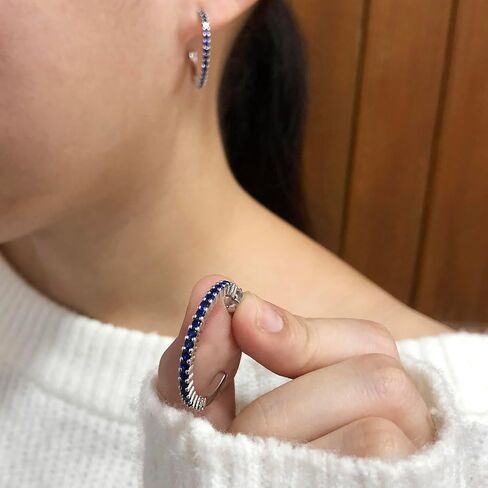 Affy Round Round Motured الياقوت الأزرق من أقراط صف واحد للنساء في الذهب 14k على الفضة الاسترليني مع مجوهرات الظهر للنساء للنساء in Kuwait