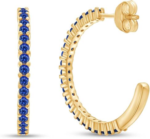 Affy Round Round Motured الياقوت الأزرق من أقراط صف واحد للنساء في الذهب 14k على الفضة الاسترليني مع مجوهرات الظهر للنساء للنساء in Kuwait