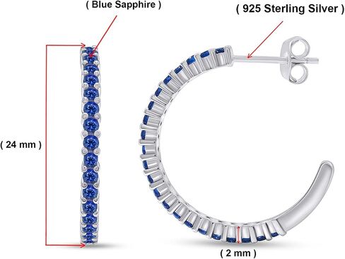 AFFY Round Simulated Blue Sapphire Single Row Hoop Earrings For Women In 14K Gold Over Sterling Silver With Push Back Jewelry For Women in Saudi Arabia