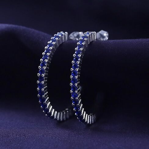 AFFY Round Simulated Blue Sapphire Single Row Hoop Earrings For Women In 14K Gold Over Sterling Silver With Push Back Jewelry For Women in Saudi Arabia