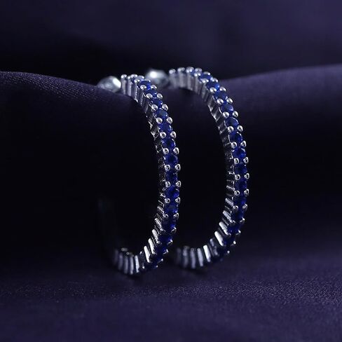 AFFY Round Simulated Blue Sapphire Single Row Hoop Earrings For Women In 14K Gold Over Sterling Silver With Push Back Jewelry For Women in Saudi Arabia