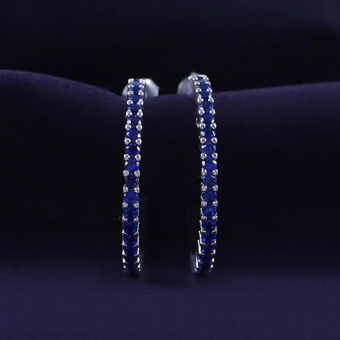 AFFY Round Simulated Blue Sapphire Single Row Hoop Earrings For Women In 14K Gold Over Sterling Silver With Push Back Jewelry For Women in Saudi Arabia