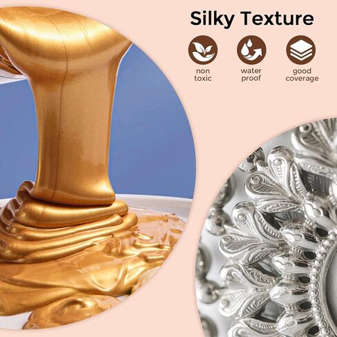 Nicpro Acrylic Paint Metallic, 3 Colors Gold, Silver, Copper 8.45oz/250ml Gold Leaf Paint, Non Toxic, Non Fading for Art Painting, Handcrafts, Ideal for Multi-surface, Canvas, Wood, Clay, Metal in Kuwait