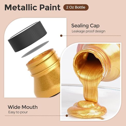 Nicpro Acrylic Paint Metallic, 3 Colors Gold, Silver, Copper 8.45oz/250ml Gold Leaf Paint, Non Toxic, Non Fading for Art Painting, Handcrafts, Ideal for Multi-surface, Canvas, Wood, Clay, Metal in Kuwait