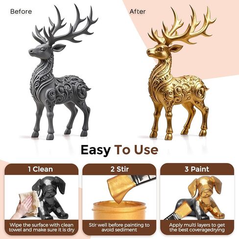 Nicpro Acrylic Paint Metallic, 3 Colors Gold, Silver, Copper 8.45oz/250ml Gold Leaf Paint, Non Toxic, Non Fading for Art Painting, Handcrafts, Ideal for Multi-surface, Canvas, Wood, Clay, Metal in Kuwait