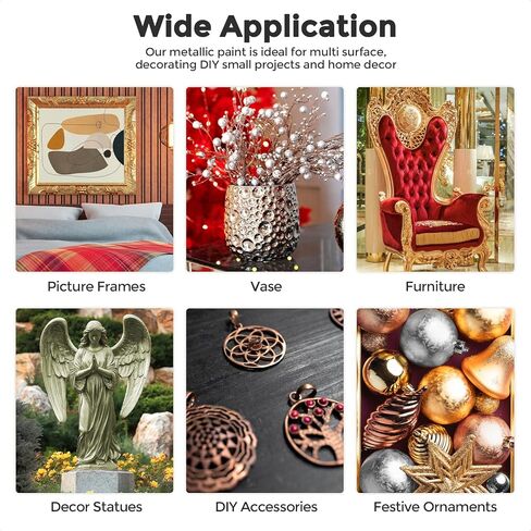 Nicpro Acrylic Paint Metallic, 3 Colors Gold, Silver, Copper 8.45oz/250ml Gold Leaf Paint, Non Toxic, Non Fading for Art Painting, Handcrafts, Ideal for Multi-surface, Canvas, Wood, Clay, Metal in Kuwait