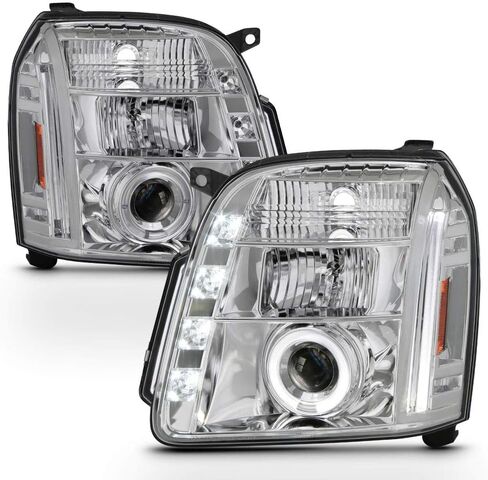 Acanii - لعام 2007-2013 GMC Yukon Denali XL SUV LED Halo Chrome Housing Projector المصابيح الأمامية ، السائق والركاب in Saudi Arabia