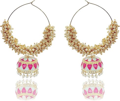 Moonstruck Gold Pearl Indian Hoops Fashion Earrings With Jhumka For Women in Kuwait