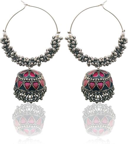 Moonstruck Gold Pearl Indian Hoops Fashion Earrings With Jhumka For Women in Kuwait