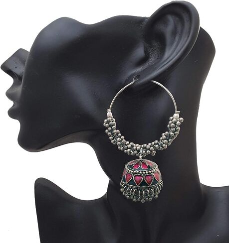 Moonstruck Gold Pearl Indian Hoops Fashion Earrings With Jhumka For Women in Kuwait