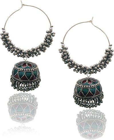 Moonstruck Gold Pearl Indian Hoops Fashion Earrings With Jhumka For Women in Kuwait