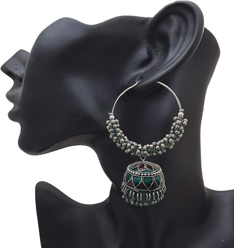 Moonstruck Gold Pearl Indian Hoops Fashion Earrings With Jhumka For Women in Kuwait