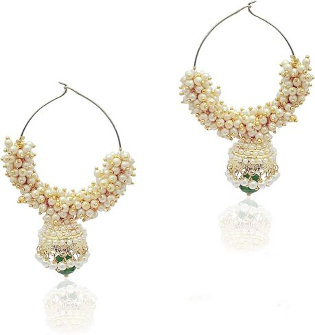 Moonstruck Gold Pearl Indian Hoops Fashion Earrings With Jhumka For Women in Kuwait