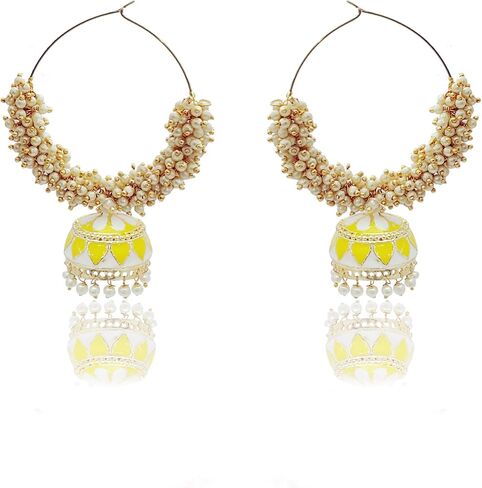 Moonstruck Gold Pearl Indian Hoops Fashion Earrings With Jhumka For Women in Kuwait