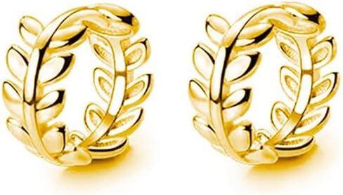 925 Sterling Silver Leaf Hoop أقراط Huggie للنساء في سن المراهقة ورقة صغيرة Huggie أقراط HiMoallergenic-1.1cm in Saudi Arabia