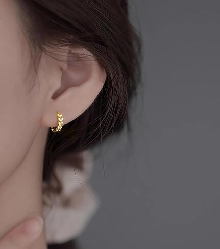 925 Sterling Silver Leaf Hoop أقراط Huggie للنساء في سن المراهقة ورقة صغيرة Huggie أقراط HiMoallergenic-1.1cm in Saudi Arabia