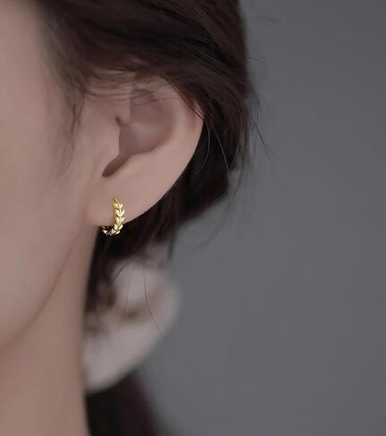 925 Sterling Silver Leaf Hoop أقراط Huggie للنساء في سن المراهقة ورقة صغيرة Huggie أقراط HiMoallergenic-1.1cm in Saudi Arabia
