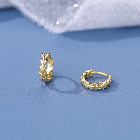 925 Sterling Silver Leaf Hoop أقراط Huggie للنساء في سن المراهقة ورقة صغيرة Huggie أقراط HiMoallergenic-1.1cm in Saudi Arabia