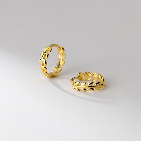 925 Sterling Silver Leaf Hoop أقراط Huggie للنساء في سن المراهقة ورقة صغيرة Huggie أقراط HiMoallergenic-1.1cm in Saudi Arabia