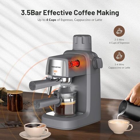 3.5Bar Espresso Machine with Milk Frother, 800W Compact Espresso and Cappuccino Machine with Preheating Function, 4 Cup Espresso Maker for Cappuccino or Latte, Gift for Coffee Lover in Kuwait