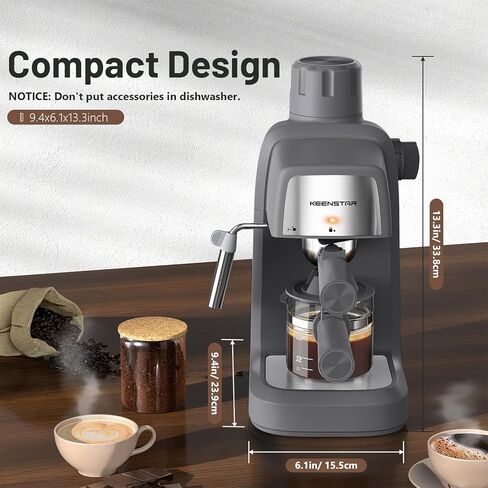 3.5Bar Espresso Machine with Milk Frother, 800W Compact Espresso and Cappuccino Machine with Preheating Function, 4 Cup Espresso Maker for Cappuccino or Latte, Gift for Coffee Lover in Kuwait