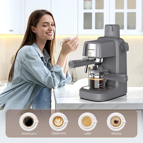 3.5Bar Espresso Machine with Milk Frother, 800W Compact Espresso and Cappuccino Machine with Preheating Function, 4 Cup Espresso Maker for Cappuccino or Latte, Gift for Coffee Lover in Kuwait