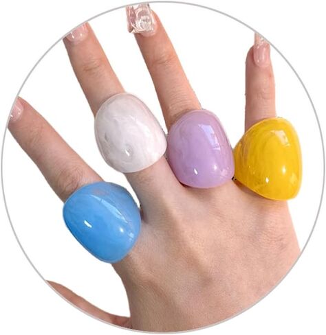 Colorful Chunky Resin Rings Set for Women Acrylic Dome Thick Statement Ring Personalized Candy Color Big Ring for Women Y2k Jewelry Accessories in Saudi Arabia