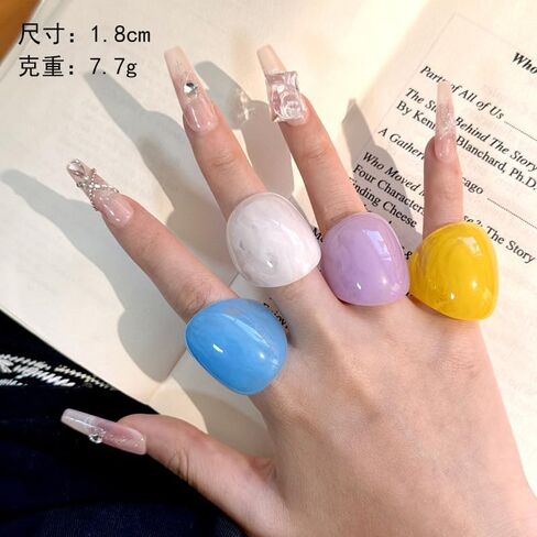 Colorful Chunky Resin Rings Set for Women Acrylic Dome Thick Statement Ring Personalized Candy Color Big Ring for Women Y2k Jewelry Accessories in Saudi Arabia