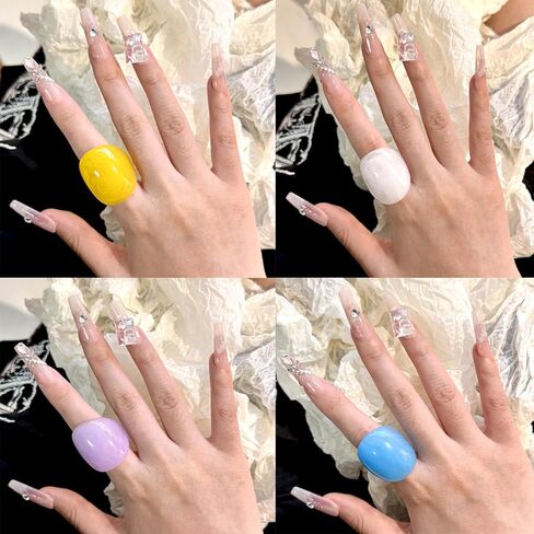 Colorful Chunky Resin Rings Set for Women Acrylic Dome Thick Statement Ring Personalized Candy Color Big Ring for Women Y2k Jewelry Accessories in Saudi Arabia