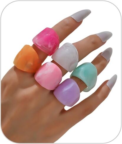 Colorful Chunky Resin Rings Set for Women Acrylic Dome Thick Statement Ring Personalized Candy Color Big Ring for Women Y2k Jewelry Accessories in Saudi Arabia