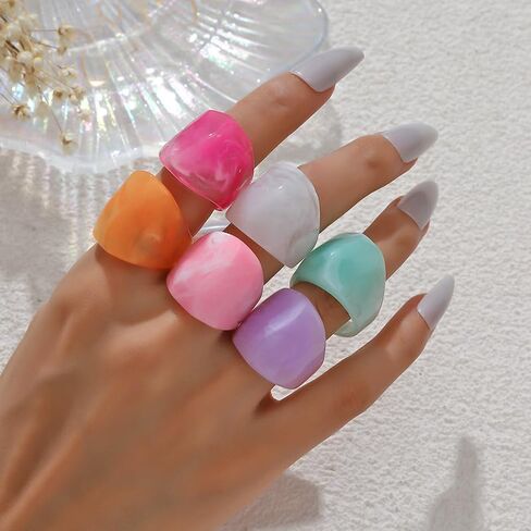 Colorful Chunky Resin Rings Set for Women Acrylic Dome Thick Statement Ring Personalized Candy Color Big Ring for Women Y2k Jewelry Accessories in Saudi Arabia