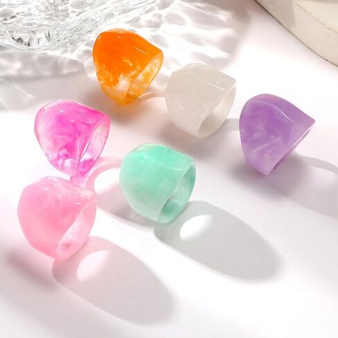 Colorful Chunky Resin Rings Set for Women Acrylic Dome Thick Statement Ring Personalized Candy Color Big Ring for Women Y2k Jewelry Accessories in Saudi Arabia