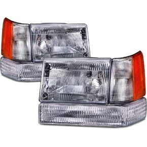 HEADLIGHTSDEPOT Chrome Housing Halogen Headlights Compatible With Jeep Grand Cherokee 1993-1996 Includes Left Driver and Right Passenger Side Headlamps 6 Piece Set in Kuwait