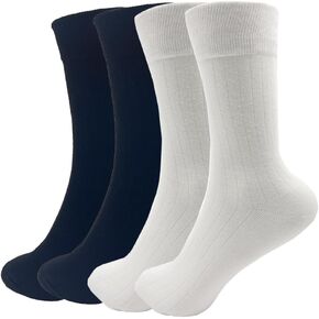 Women's striped crew socks, 4 Pairs Casual Athletic Aesthetic Cotton Socks, Ribbed Design, Black White, Breathable Comfort in Saudi Arabia