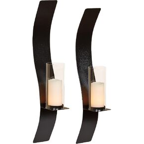 Sinuous Wall Sconce Pair Rich Bronze - Handcrafted Steel - Glass Hurricane - Set of 2 - Metal Sconces Holder for Bedroom, Bathroom, Living Room, Kitchen Walls Large 32 Inches High in Saudi Arabia