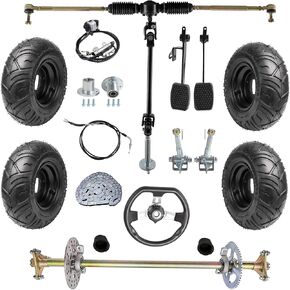 29" Complete Go Kart Rear Live Axle Kit with 4.10-6 Wheels Tires, Go Cart Steering Kit, Brake Assembly, Steering Spindle 3 Stud Wheel Hubs for DIY Drift Trike, ATV, Quad, Buggy in Kuwait