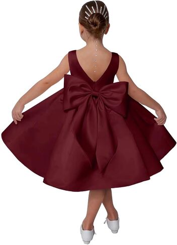 Satin Flower Girl Dress for Wedding Kids Sleeveless V-Back Long Princess Pageant Party Dresses Bowknot Prom Ball Gowns in Saudi Arabia