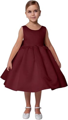 Satin Flower Girl Dress for Wedding Kids Sleeveless V-Back Long Princess Pageant Party Dresses Bowknot Prom Ball Gowns in Saudi Arabia