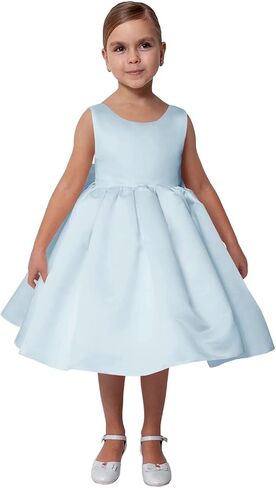 Satin Flower Girl Dress for Wedding Kids Sleeveless V-Back Long Princess Pageant Party Dresses Bowknot Prom Ball Gowns in Saudi Arabia