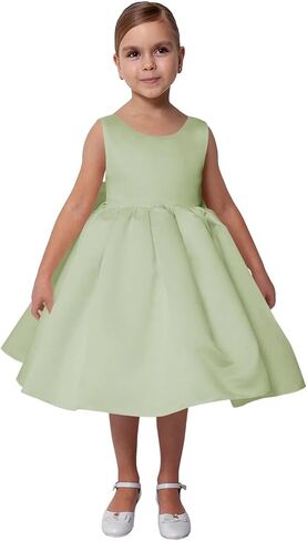 Satin Flower Girl Dress for Wedding Kids Sleeveless V-Back Long Princess Pageant Party Dresses Bowknot Prom Ball Gowns in Saudi Arabia