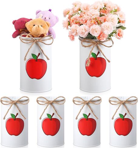 DOMENSI 6 PCS Apple FASES TABLE CENTRICE COMPLIES Back to School Teacher Education Gifts DIY Apple Golvanized Metals for Flower Pen Holder Jar for Class -stall Office Home Decorations (Pink) in Kuwait