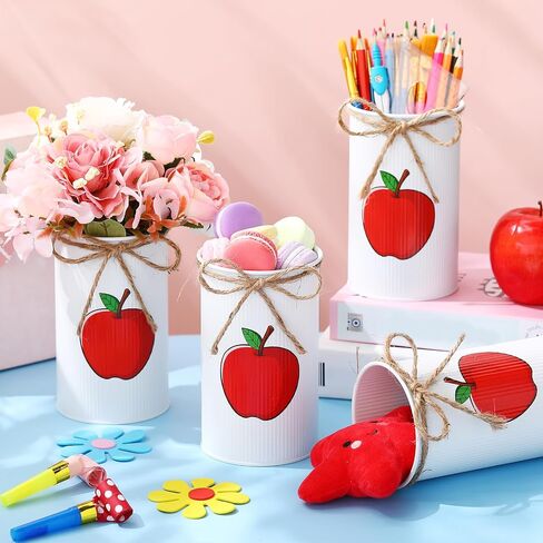 DOMENSI 6 PCS Apple FASES TABLE CENTRICE COMPLIES Back to School Teacher Education Gifts DIY Apple Golvanized Metals for Flower Pen Holder Jar for Class -stall Office Home Decorations (Pink) in Kuwait