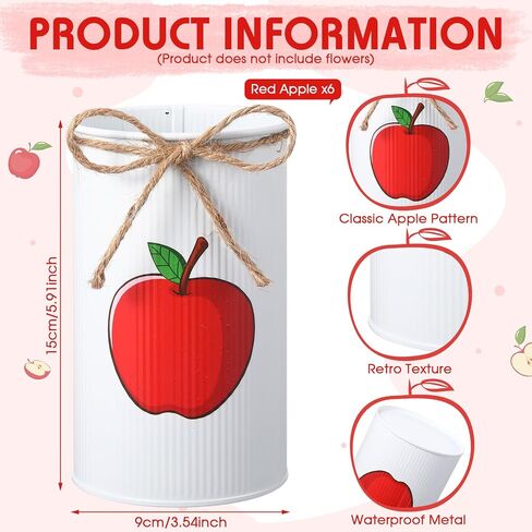 DOMENSI 6 PCS Apple FASES TABLE CENTRICE COMPLIES Back to School Teacher Education Gifts DIY Apple Golvanized Metals for Flower Pen Holder Jar for Class -stall Office Home Decorations (Pink) in Kuwait