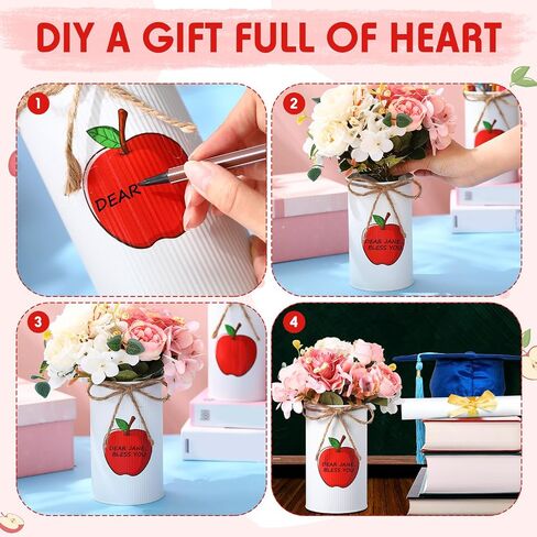 DOMENSI 6 PCS Apple FASES TABLE CENTRICE COMPLIES Back to School Teacher Education Gifts DIY Apple Golvanized Metals for Flower Pen Holder Jar for Class -stall Office Home Decorations (Pink) in Kuwait