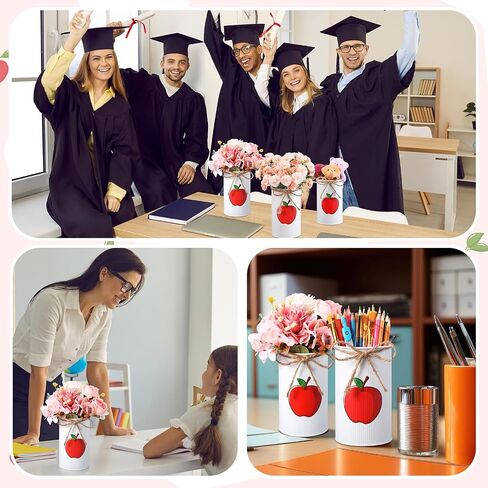 DOMENSI 6 PCS Apple FASES TABLE CENTRICE COMPLIES Back to School Teacher Education Gifts DIY Apple Golvanized Metals for Flower Pen Holder Jar for Class -stall Office Home Decorations (Pink) in Kuwait