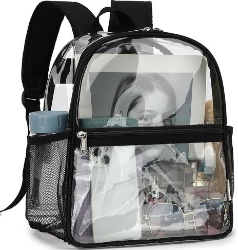 وافق ملعب Clear Backpack على 12x6x12 - حقيبة ظهر صغيرة للبالغين للبالغين للمدرسة والعمل والرياضة والحفلات الموسيقية - حقيبة Clear in Kuwait