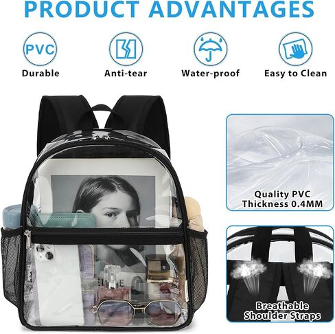 وافق ملعب Clear Backpack على 12x6x12 - حقيبة ظهر صغيرة للبالغين للبالغين للمدرسة والعمل والرياضة والحفلات الموسيقية - حقيبة Clear in Kuwait