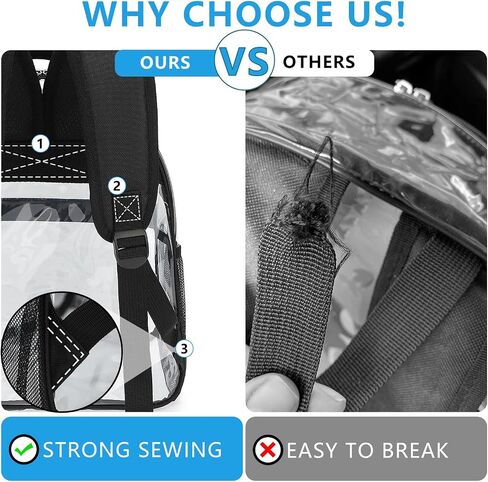 وافق ملعب Clear Backpack على 12x6x12 - حقيبة ظهر صغيرة للبالغين للبالغين للمدرسة والعمل والرياضة والحفلات الموسيقية - حقيبة Clear in Kuwait