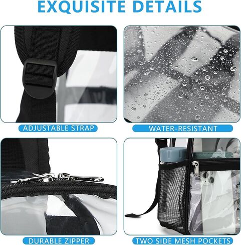 وافق ملعب Clear Backpack على 12x6x12 - حقيبة ظهر صغيرة للبالغين للبالغين للمدرسة والعمل والرياضة والحفلات الموسيقية - حقيبة Clear in Kuwait